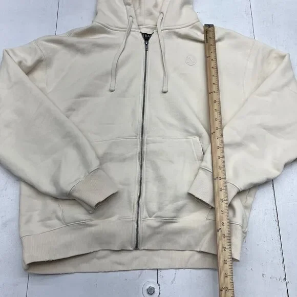 Ninth Hall Essentials Cream Distressed Zip-Up Jacket Mens Size Large NEW